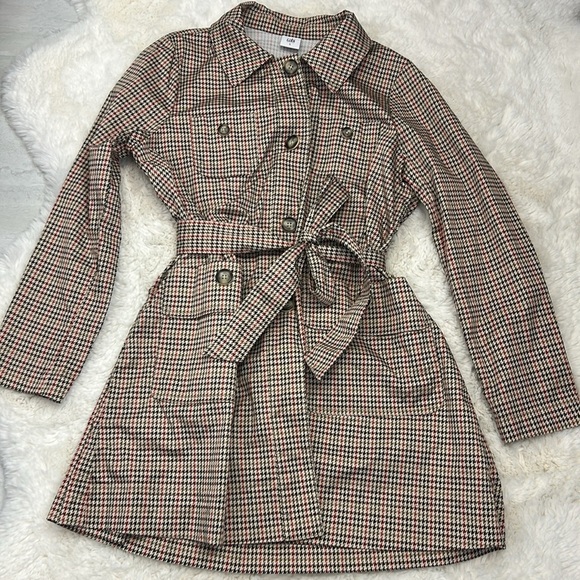 Cabi Stylish Houndstooth Sherlock Belted Coat Trenchcoat Brown Red Cream Beige - Picture 1 of 16